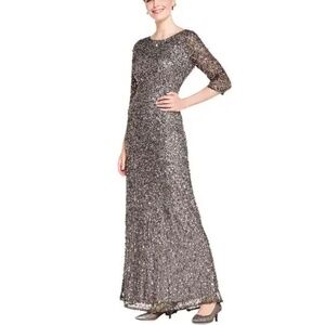 Adrianna Papell Grey and Silver Sequined Mermaid Gown NWT size 10